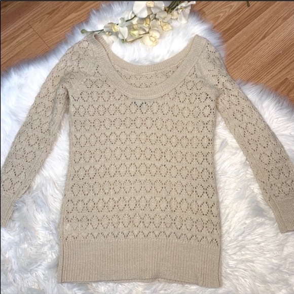 American Eagle XS Knit Sparkly Tan Sweater - Picture 3 of 6